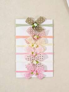 6pcs Candy Color Polka Dot Bow Headbands, Sweet & Cute Princess Hair Accessories Set (Excluding Paper Card), Suitable For Photo Shooting & Gift - Multicolor - View 2