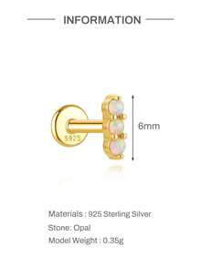 1Pc 16G 925 Sterling Silver White Opal Stud Earring, 18K Gold Plated Fire Opal Bead Internally Threaded For Women Girls Daily Wear, Sold Individually - Gold - View 15