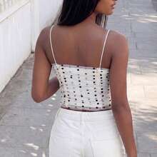 Women's Sheer Mesh Flocked Polka Dot Ruffle Camisole, Sexy Camisole, Charming Camisole, Elegant Fashion Women's Camisole Casual Summer - Apricot - View 4