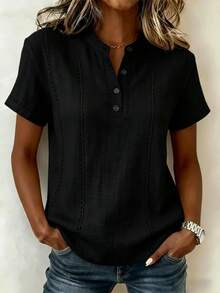 2026 Summer Loose Casual Printed Button Stand Collar Short Sleeve Women's Shirt - White - View 11