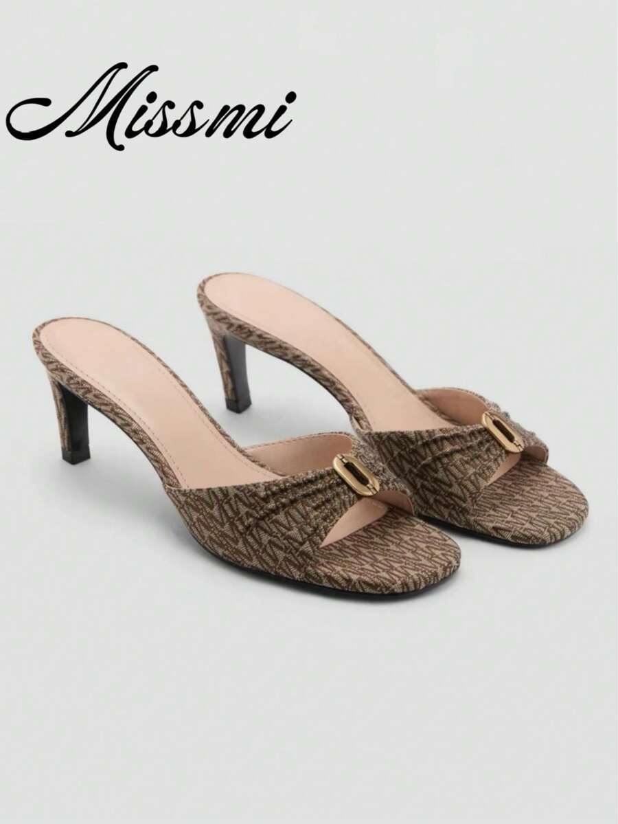 2026 Spring/Summer New Women's Mule Style High Heel Sandals,Kitten Heels - Brown - View 1