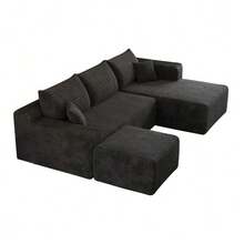 241cm Corner Sofa With Cloud Pattern, Modern Minimalist Style, Comfortable And Deep, With A Deep Seat And Integrated Corner. Delivered Assembled. Colour: Black. - 黑色 - 查看 10