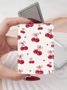 1PC Y2K Series Portable Vanity Mirror, Foldable Lightweight Ultra-Thin Convenient Hand Mirror, PU Leather, Suitable For Multiple Scenarios And All People, Rectangular Small Mirror, Pocket Mirror, Leopard Print, Lips, Cherry, Bow, Rose Pattern Design, Exquisite And Delicate, Easy To Carry, Handheld Makeup Mirror, 180° Flip Cover, Multi-Functional - Multicolor - View 8