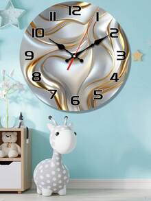 1 Pc 10 Inch/12 Inch Wooden Wall Clock With Golden And Silver Wave Texture Pattern, Silent Clock With Abstract Art Line Design, Living Room, Bedroom, Kitchen, Office Decoration, Modern Home Art Decoration, Ideal Valentine'S Day, New Year Gift, Birthday Gift - Multicolor - View 3