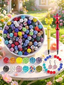 20/50/100pcs Colorful Glass Rhinestone Beads - Mixed Colors, Suitable For DIY Jewelry, Bracelets, Necklaces, Keychains, Party Decorations, Multifunctional Craft Kit With Clay Pen And Earring Hooks For Jewelry Making - Multicolor - View 1