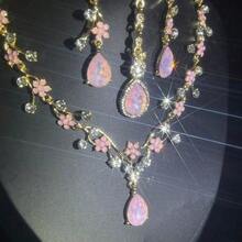 1 Juego de Joyería para Mujer, Pendientes, Collar y Cadena para la Frente Incrustados con Pedrería de Lujo y Elegantes, Juego de 4 Piezas, Adecuado para Novia, Boda, Banquete, Fiesta - conjunto de joyas - Ver 8