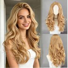 24 Inch Gold Middle Part Wig, Long Wavy Curly Heat Resistant Synthetic Fiber Middle Part Natural Look Wig, Suitable For Daily, Party, Halloween - Multicolor - View 13