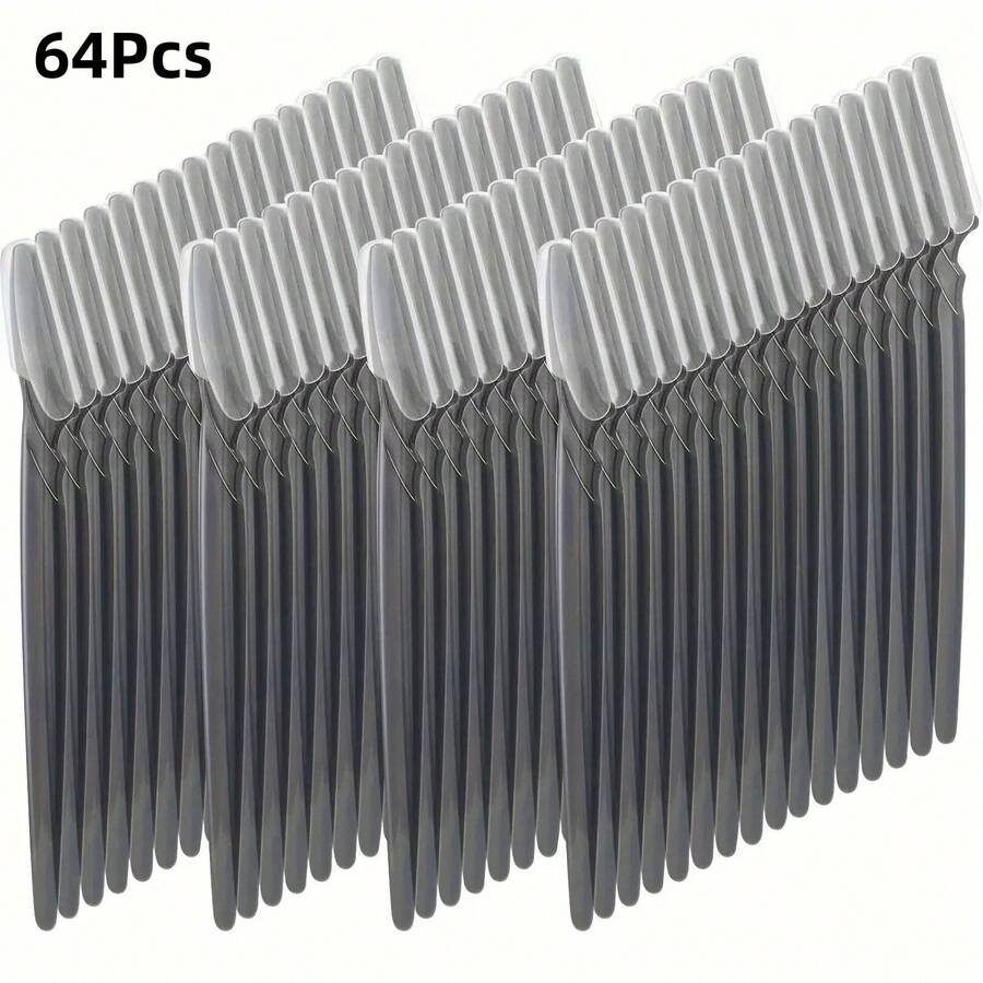 64pcs Eyebrow Razor Blades With Razor - Washable Unscented Disposable Razor, Suitable For Men And Women, Facial Hair Remover With Safety Cap, Plastic Razor For Face And Body Shaving, Eyebrow Trimmer - Black 64 Pieces - View 1