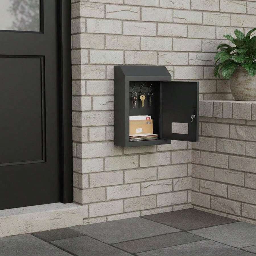 [Free Shipping] Durable Steel Security Mailbox 12'' For Home Office Apartment, Combination Lock Wall Mount Hardware Charcoal Gray Finish-XY553043 - Default0 - View 1