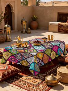 1/2 piezas Mantel de poliéster con patrón floral geométrico colorido, adecuado para mesa de comedor redonda o cuadrada, cocina, restaurante, mesa de café, picnic, camping, decoración de granja rústica, protección de la superficie de la mesa, arreglo festivo, uso en múltiples escenarios - Multicolor - Ver 4