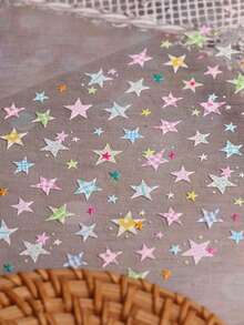 2 piezas Pegatinas de uñas con mariposa y pentagrama estilo Y2K - Calcomanías de uñas 3D en relieve con estrella a cuadros de colores soñadores - Suministros de arte de uñas DIY para primavera/verano, festivales de música, vacaciones - Multicolor - Ver 9