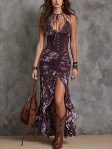 Bestselling Fitted Strappy Dress With Ties - Bold Plum - 查看 1