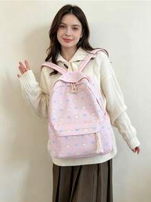 1pc Cute Cartoon Print Large Capacity College Style Backpack, Lightweight Nylon Bag, Multifunctional For Daily Use, Travel, Work And Casual Outings, Multi-Pocket Design For Easy Organization And Storage, Ideal Accessory For Teenagers - Multicolor - View 6
