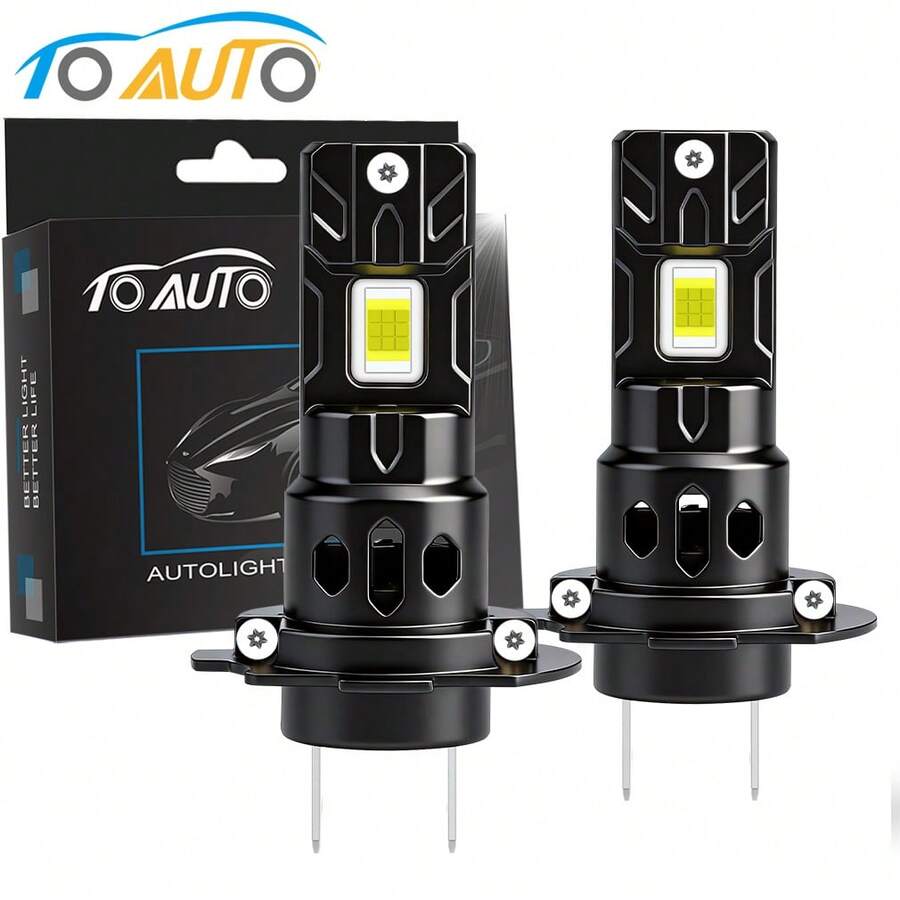 TOAUTO 2入 H7 LED 車頭燈燈泡 120W 30000LM 6000K 白光 9核 3570 晶片 超亮汽車大燈燈泡 - A - 查看 1