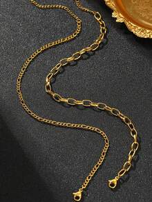 1pc Minimalist Stainless Steel Chain Anklet For Vacation Beach - Yellow Gold - View 2