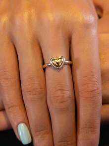 1pc S925 Sterling Silver Dual-Tone Heart Ring, Fashionable High-End Luxury Design, Suitable For Daily Wear, Wedding Rings, Best Gift For Girlfriend On Valentine's Day - Love - View 7