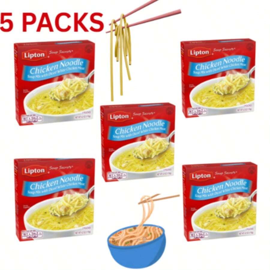 Lipton Secrets Chicken Noodle Soup Mix, Regular, 4.2 Oz, 2 Pouch Box, Pack Of 5 - Noodle - View 1