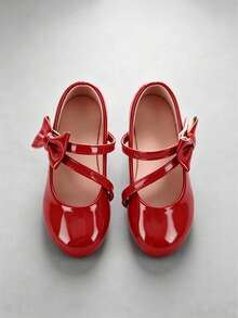 New Girls' Red Patent Leather Bow Decor Princess Flat Shoes, Low-Top Casual Shoes, Mary Jane Kids Shoes, Ballet Shoes, Suitable For Spring/Summer Older Children, Suitable For Performance, Dance, Outdoor Wear, Children's Birthday And Christmas Gifts, Daily Casual, School Parties, New Year Holidays, Best-Selling - Red - View 5