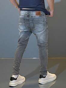 Men's Slim Fit Premium Denim Jeans With Elastane Lycra - 灰色產業 - 查看 4