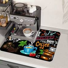 1pc,Coffee Bar Counter Mat, Water-Absorbing Coffee Machine Drying Mat, Stain-Resistant And Splash-Proof Countertop Mat With Vintage And Rustic Coffee Patterns, Various Farm-Style Designs. Size L Measures 30*50 Cm. - Multicolor - View 2