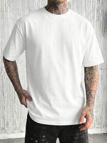 FRACTYR Men's Summer Casual Street Style Washed Black T-Shirt, Nordic Mythology Rune Print, Loose Fit Graphic Round Neck Short Sleeve Tee - White - View 3