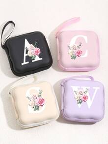 Personalized Letter Floral EVA Storage Bag Earphone Storage Pouch Portable Mini Zipper Small Item Storage Bag Data Cable Coin Key Organizer - Multicolor - View 3