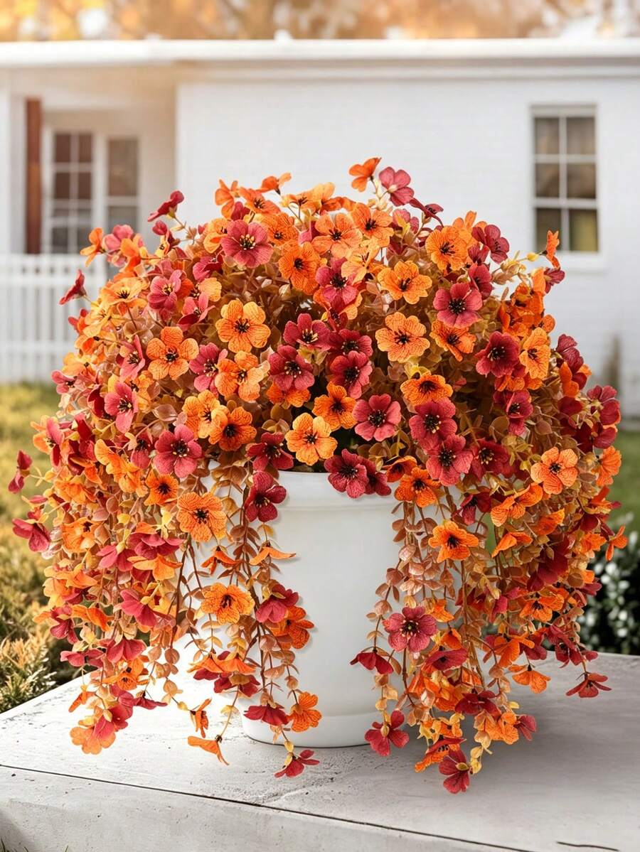 6/3/1pc-Artificial Autumn Flowers, Orange Brown Faux Chrysanthemum Daisy Plants, Suitable For Outdoor Decoration, Faux Silk Daisy Flower Plants, Realistic UV-Resistant Fake Autumn Flower Bunches, Realistic Non-Fading Hanging Autumn Decoration, Suitable For Outdoor Garden, Porch, Balcony, Patio, Windowsill, Indoor Home, Thanksgiving And Harvest Party