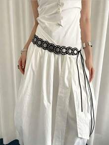 1pc PU Material Round Stud Eyelet Lace-Up Waist Belt - Black - View 5