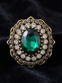 1pc Vintage Palace Style Rhinestone Alloy Brooch, Minimalist Fashion Accessory For Women Daily Outfit, Coat & Jacket Decoration - Green - View 13