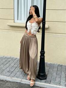 DEEKA Summer New Women's Fashion Minimalist Versatile Pleated Loose Pants Spring - Khaki - View 6