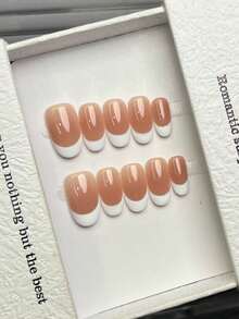 10 peças de unhas ovais feitas à mão, unhas press-on caseiras de acrílico, unhas curtas cor-de-rosa, unhas com ponta francesa branca, unhas minimalistas de verão, arte de unhas falsas DIY para festa, uso diário, encontros, ambiente de trabalho, looks de férias, para mulheres & raparigas como presente, suprimentos para unhas - Branco - Ver 10