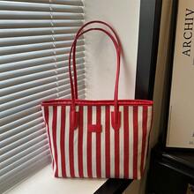 European And American Cross-Border Personalized Large Capacity Striped Minimalist Printed Tote Bag, New Women's Rhombus Commuter Shoulder Bag - Red - View 11