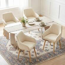 Goeurvant Modern Vertical-Stripe Upholstered Dining Chairs With Armrests And Solid Wood Legs For Dining Room, Kitchen, Living Room - Set Of 2 / Set Of 4 / Set Of 6--Beige-Chenille - Milky White - View 1