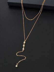 Rhinestone Decor Y Lariat Necklace - Gold - View 3