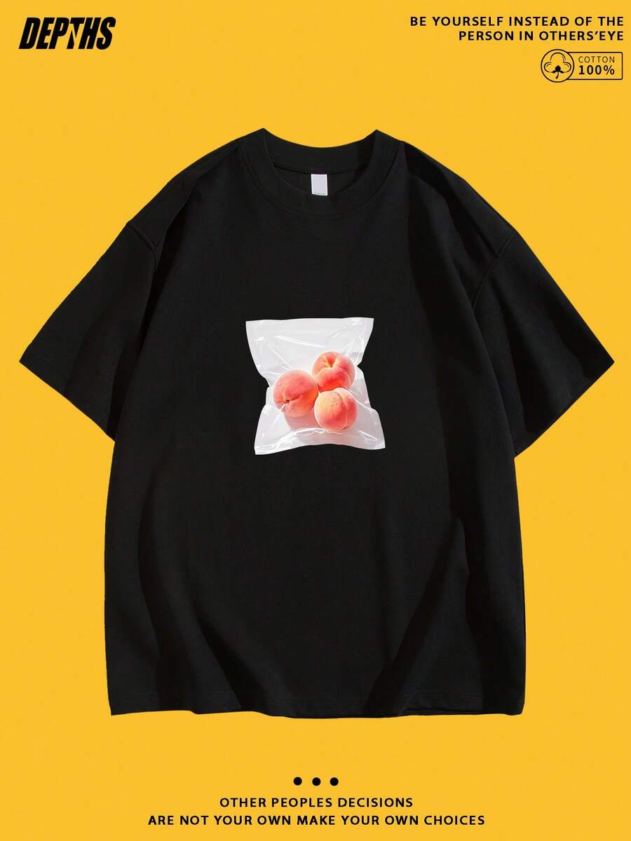 Cute Y2K Summer Top. 1pac. Cute Y2K Summer Top. 100% Cotton Crew Neck T-Shirt With Creative Cartoon Pattern. | Casual Short-Sleeved Summer T-Shirt, Woven Fabric, Regular Fit, Perfect For Casual Weekend Outings. Ideal For A Casual Look. - 黑色 - 查看 1