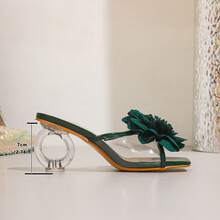 Dark Green 3D Flower Transparent Round Heel Wedge Sandals; Women's Head Vacation Fashion Shoes High Heel Sandals - 墨綠 - 查看 7