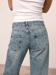 Denim Jeans For Women Wide Leg Jeans Low Waist Baggy Jeans For Women Loose Boyfriends Jeans Denim Pants Vintage Y2K 90S - Màu xanh bụi bặm - Xem 2