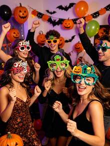 12/6/1pc Halloween Paper Party Glasses, Pumpkin, Witch, Skull And Bat Pattern Spooky Theme Photo Props, Adult Fun Halloween Costume Accessories, Halloween Party, Trick Or Treat Events And Dress-Up Night Funny Glasses, Lightweight Holiday Photo Props, Add Spooky Atmosphere To Halloween Costumes And Party Photos - Multicolor - View 4