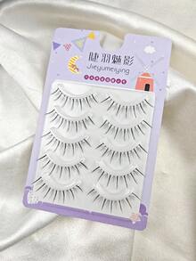 5 Pairs Cartoon Style False Eyelashes Natural & Lengthening Suitable For Cosplay Reusable Create Natural & Lightweight Anime Makeup Look Transparent Lash Bands Suitable For Beginners Daily Use Can Be Used For Eyelash Extensions - Black - View 6