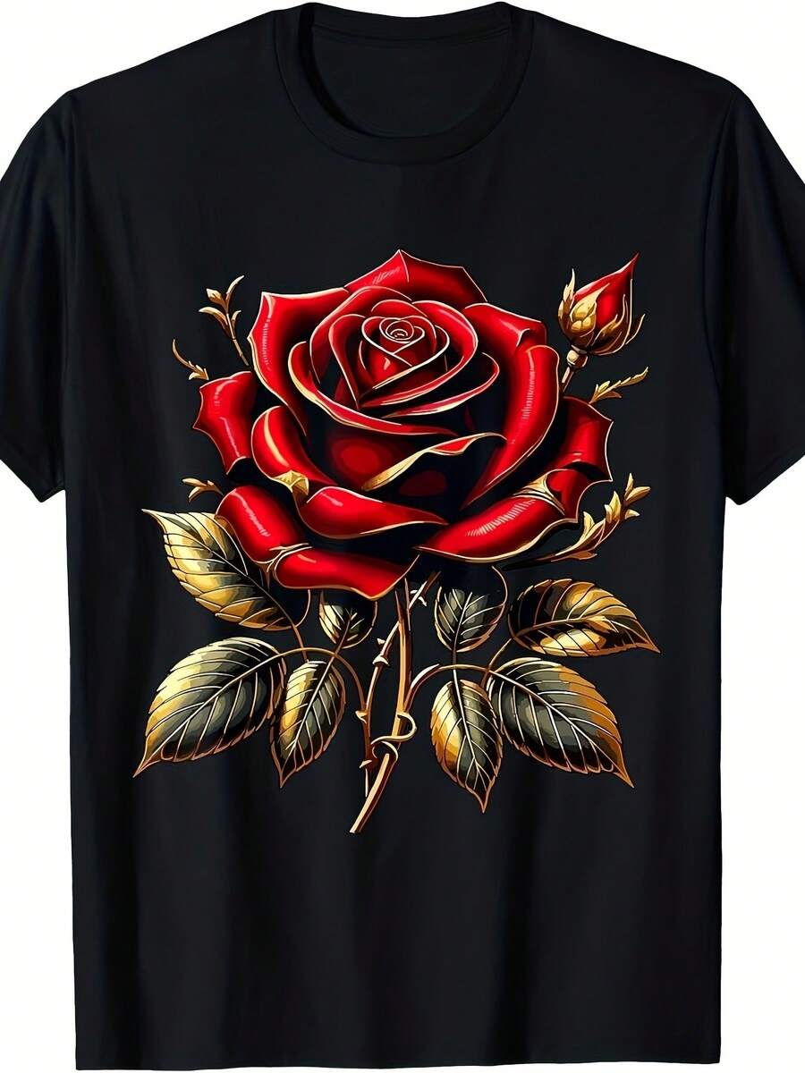 Rose Gold Red T-Shirt, Plus Size - Black - View 1