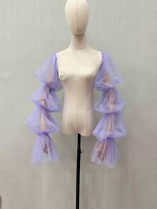 1pc White Mesh Puff Sleeve, 2pcs Elastic 4-Layer Dark Bride Sleeve Cuffs - Multicolor - View 17