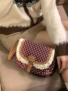 開學季韓系波點小眾設計撞色女款包，適合大學生，單肩包、斜背包，高端波點帆布包，校園使用 - 彩色 - 查看 2