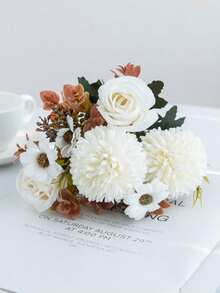1/3pcs Artificial Rose, Chrysanthemum, Hydrangea Silk Flower Bouquet, Faux Plants For Spring/Autumn Wedding Vase, Home Restaurant Bedroom Decor, Mother's Day, Father's Day, Valentine's Day, Holiday Birthday Party Accessories And Outdoor Garden Decoration - White - View 4