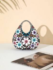 Bolso de noche noble brillante Primavera/Verano 2026, bolso de mano de noche elegante y lujoso con cristales para mujer, cartera de moda para mujer, bolso para lápiz labial, bolso para perfume, bolso de noche de boda lujoso y brillante con cristales para vestido de novia, bolso de mano de metal con diamantes hecho totalmente a mano, adecuado para mujeres nobles y amigas para asistir a fiestas, fiestas de cóctel, reuniones y banquetes, (no cabe el teléfono) - Negro - Ver 6