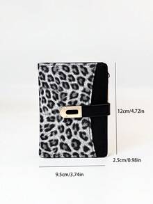 Classic Fashion Leopard Print Patchwork Short Wallet, Compact And Lightweight PU Wallet With Card Slots And Snap Closure - Black - View 9