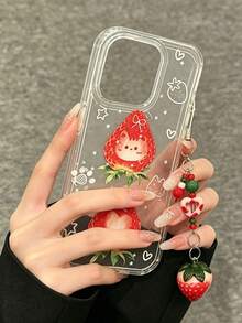 Fashionable Minimalist Cute Cat, Strawberry, Star Sequin Transparent Phone Case With Strawberry Pendant, Non-Slip Shockproof Durable Protective Cover Suitable For IPhone 17/17 Pro/17 Pro Max/16/16 Pro/16 Pro Max/15/15 Pro/15 Pro Max/14/13/12/11, Suitable As Birthday, Christmas, Halloween Gift For Friends, Family, Partner, Business Gifts - Multicolor - View 3