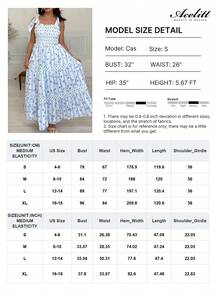 Acelitt Sky Blue Floral Ruffle Lace Lined A-Line Dress, Summer Vacation Elegant - Baby Blue - View 3