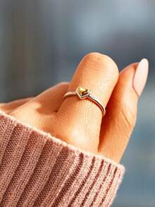 1pc S925 Sterling Silver Dual-Tone Heart Ring, Fashionable High-End Luxury Design, Suitable For Daily Wear, Wedding Rings, Best Gift For Girlfriend On Valentine's Day - Love - View 3