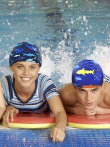1 pieza/2 piezas Gorro de natación unisex de poliéster, adecuado para niños, niñas, con pelo largo o corto, gorro de natación de verano - Multicolor - Ver 4