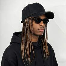Unisex Cap Integrated Hair Headwear Black Peaked Cap With Braided Hair Styling Accessory Street Look Casual Outing Group Theme Activity Holiday Daily Outdoor Matching Wigs Cosplay Wigs Halloween Costume Wigs - Hat With African Dreadlocks [gradient Light Brown] - View 6